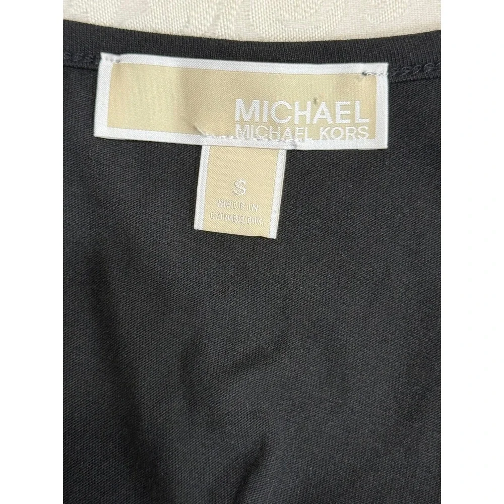 Michael Kors Cold Shoulder Top Womens Small Black Gold Chain Accent Short Sleeve